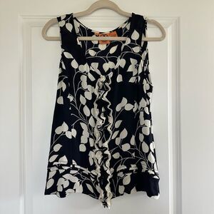 Tory Burch 100% Silk Ruffle Front Floral Sleeveless Blouse Sz 14